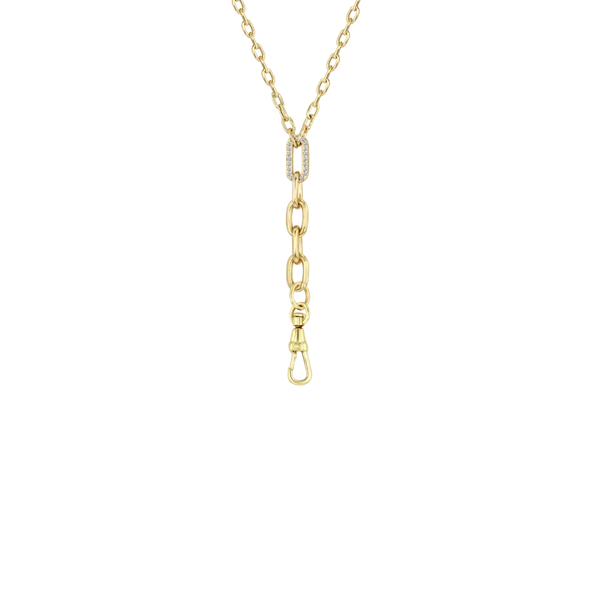 14k Mixed Small & Large Square Oval with Diamond Link Lariat Chain with Fob Clasp