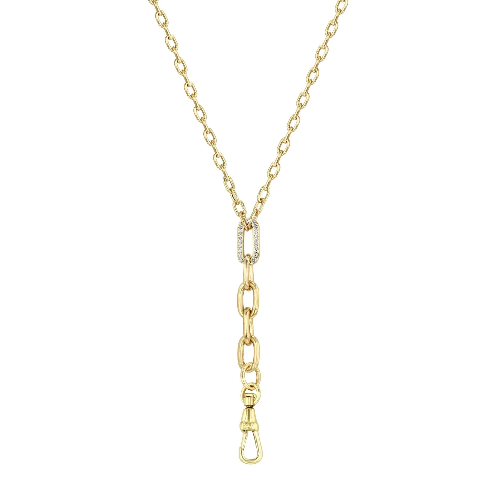 14k Mixed Small & Large Square Oval with Diamond Link Lariat Chain with Fob Clasp