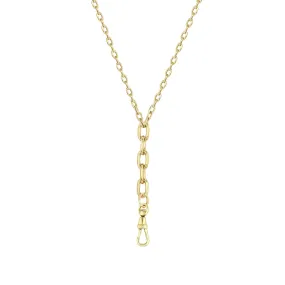 14k Mixed Small & Medium Square Oval Link Chain Lariat with Fob Clasp