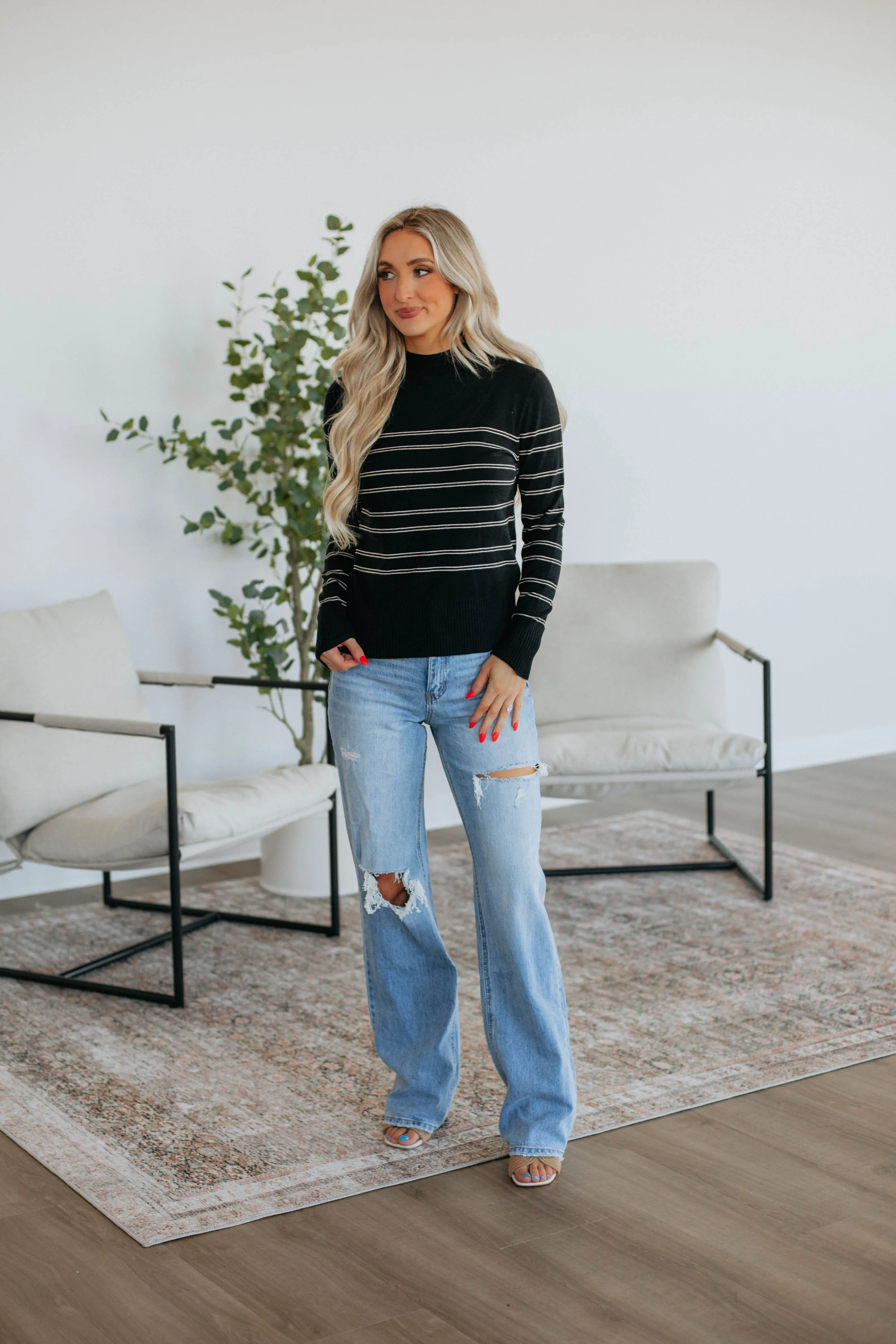 Alix Striped Sweater - Black