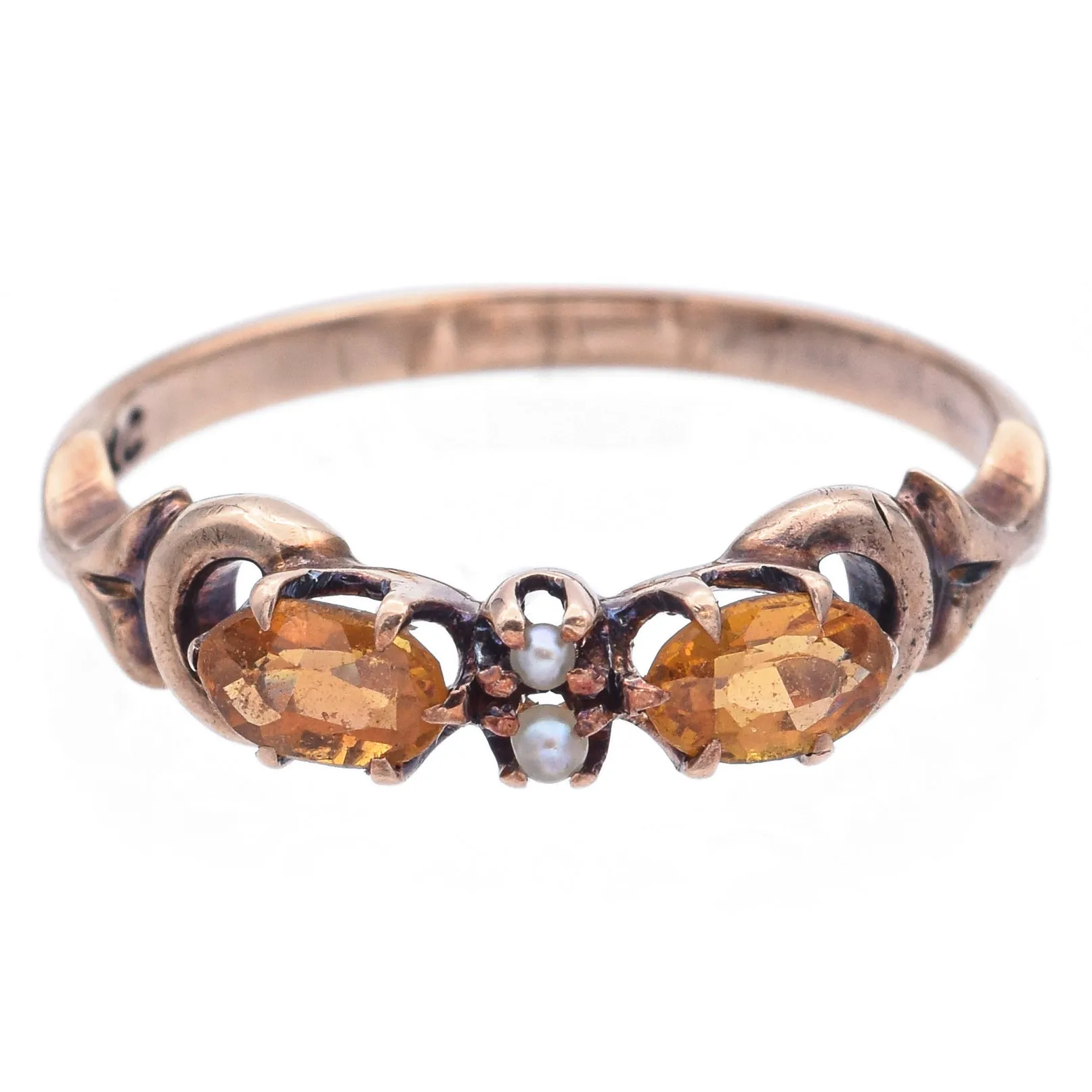 Antique 8K Yellow Gold Citrine & Seed Pearl Band Ring Size 6