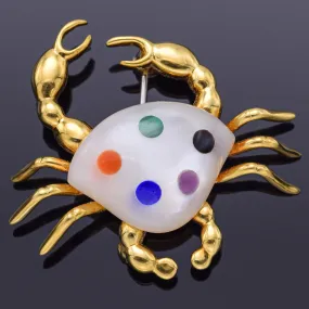 Asch Grossbardt 18K Yellow Gold Multi-Stone & Mother of Pearl Crab Brooch Pin