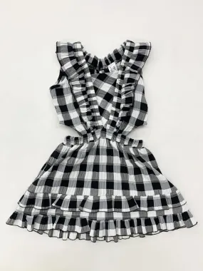 Black & Ivory Ruffle Check Dress with Side Cutout