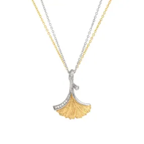 Butterfly Ginkgo Pendant Necklace with Diamonds