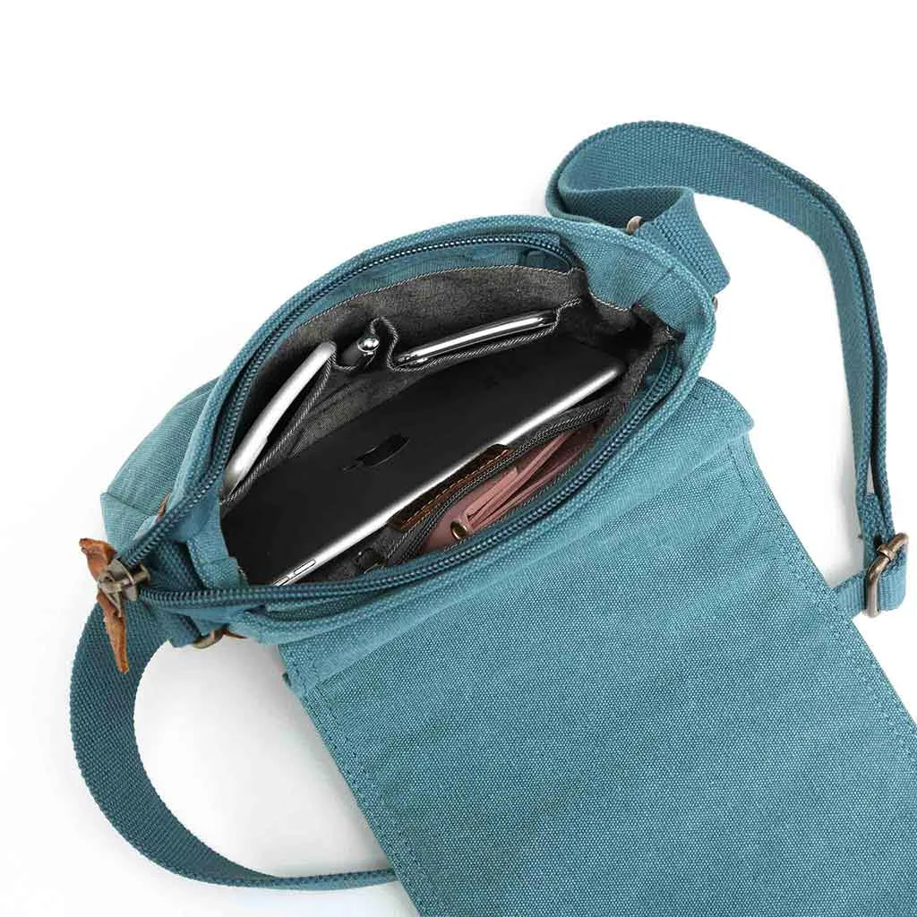 Canvas Shoulder Bag with 7 Pockets