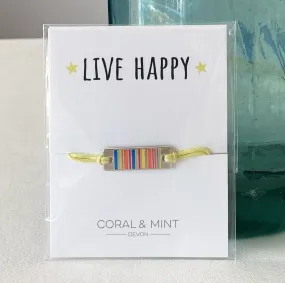 Coral And Mint Live Happy -neon Striped Bar Charm