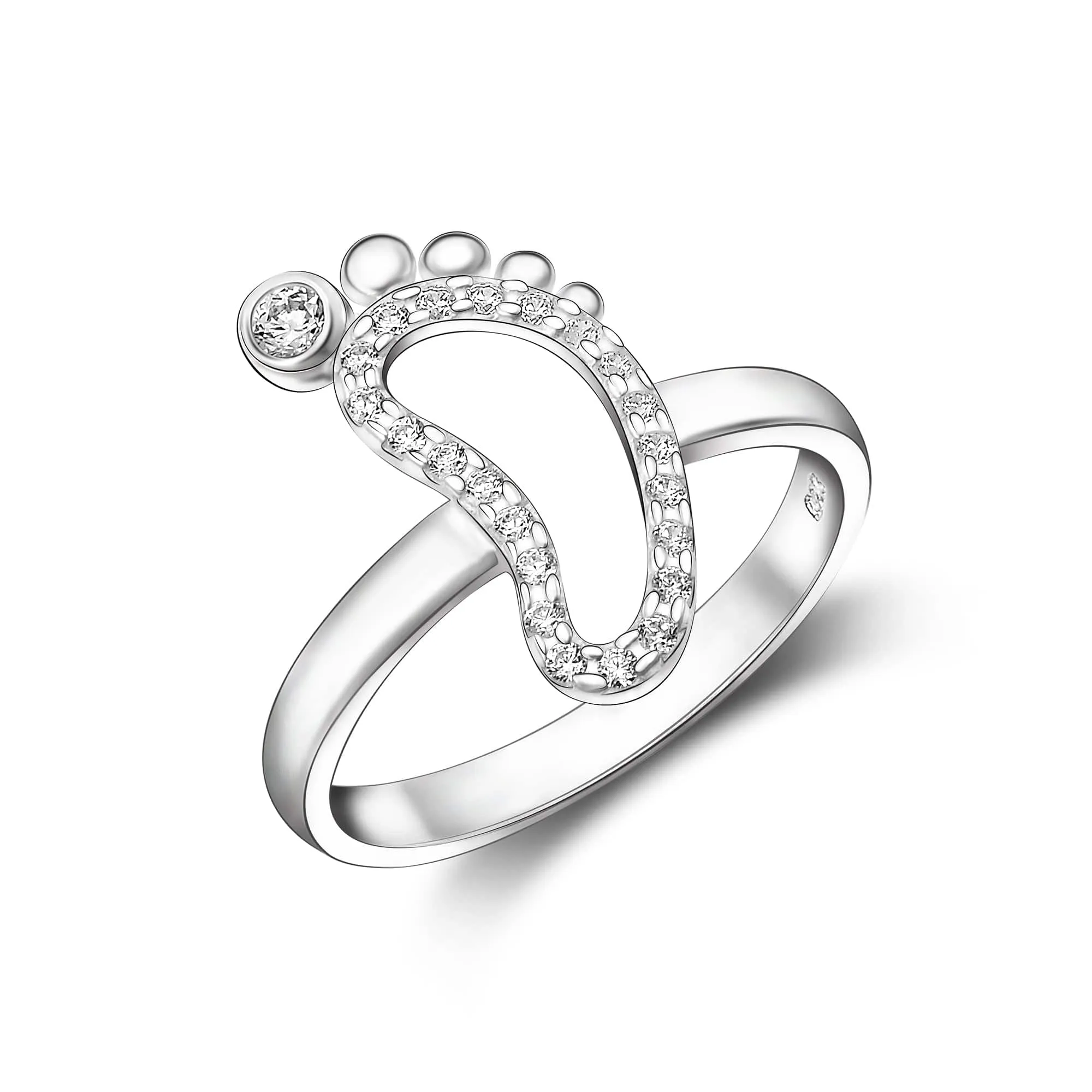 CZ Baby Feet Ring Sterling Silver