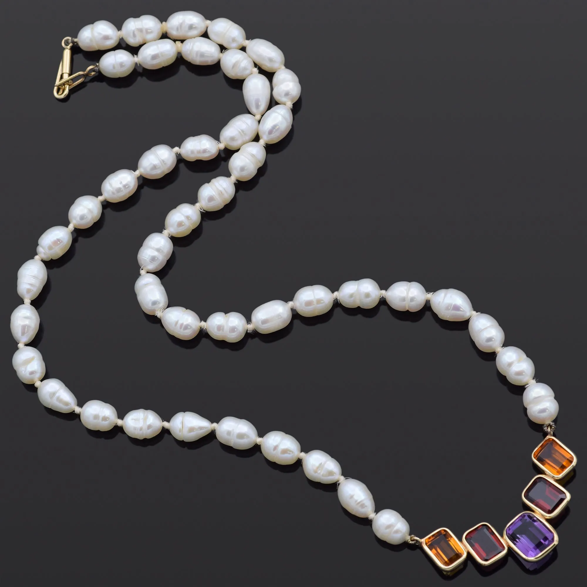 Estate 14K Yellow Gold Pearl & Multi-Stone Beaded Strand Necklace 16 Inches