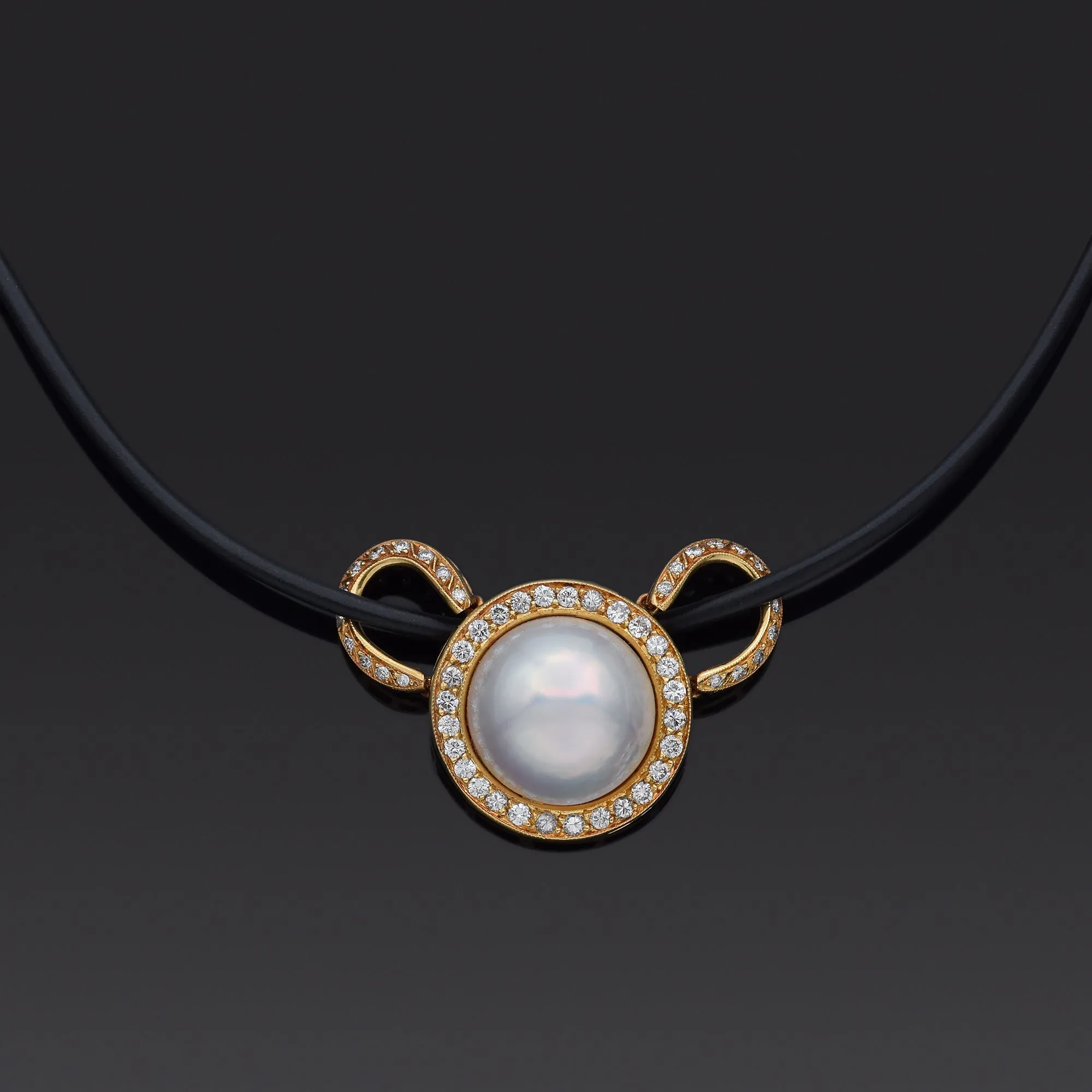 Estate Mabe Pearl & 1.08 TCW Diamond 18K Yellow Gold Pendant Cord Necklace