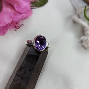 Faceted Amethyst Sterling Silver Ring ~ Size 6.5