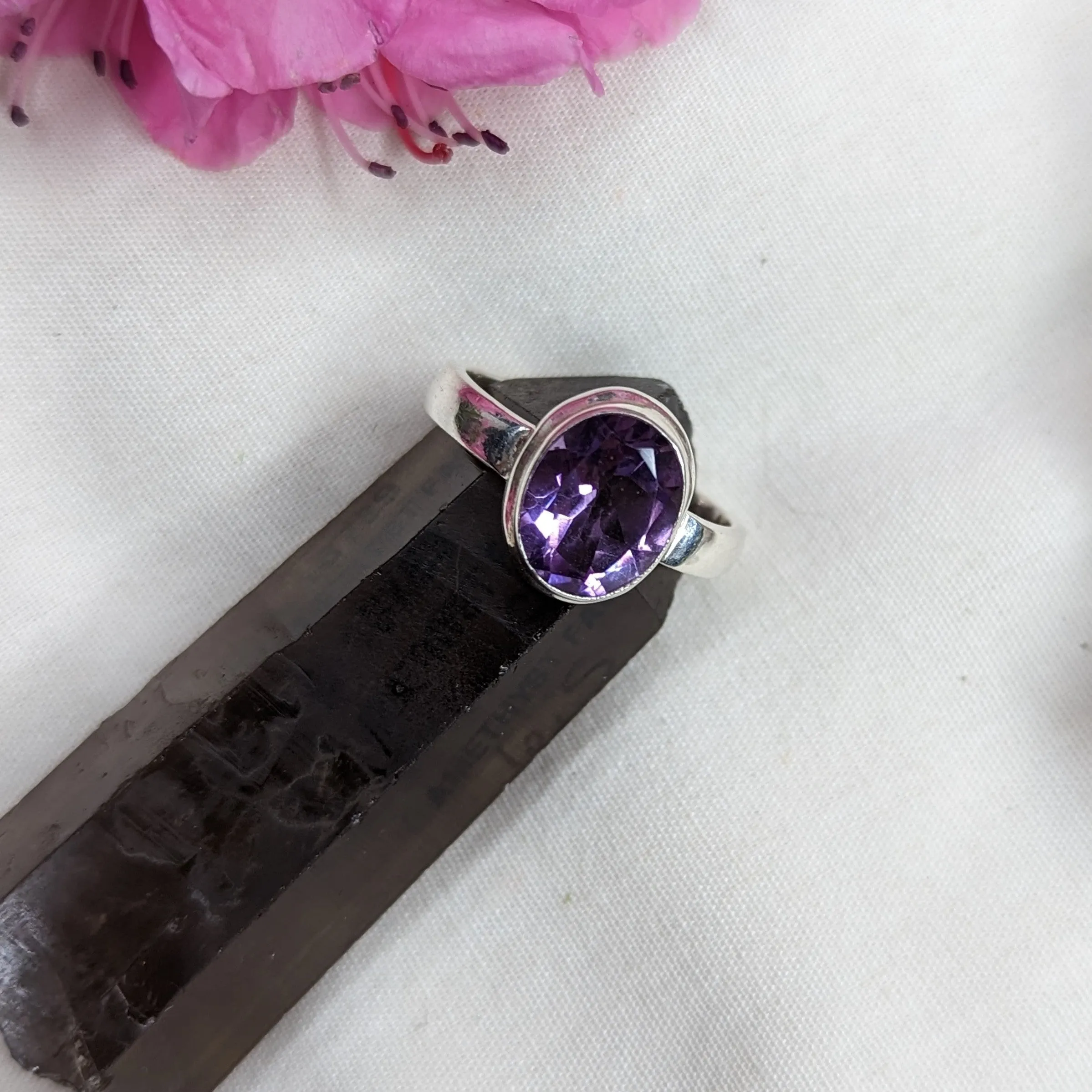 Faceted Amethyst Sterling Silver Ring ~ Size 6.5