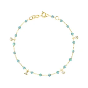 Gigi Supreme 4 Diamond Bracelet, Aqua, Yellow Gold, 6.7"