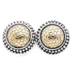 John Hardy Sterling Silver & 18K Yellow Gold Stud Earrings   Box