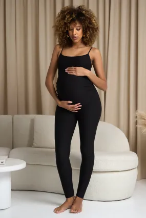 Kim | Black Strappy Skinny-Leg Maternity Unitard