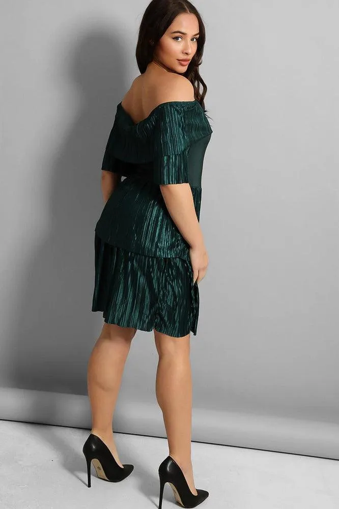 Macro Pleat Frills Off Shoulder Slinky Dress