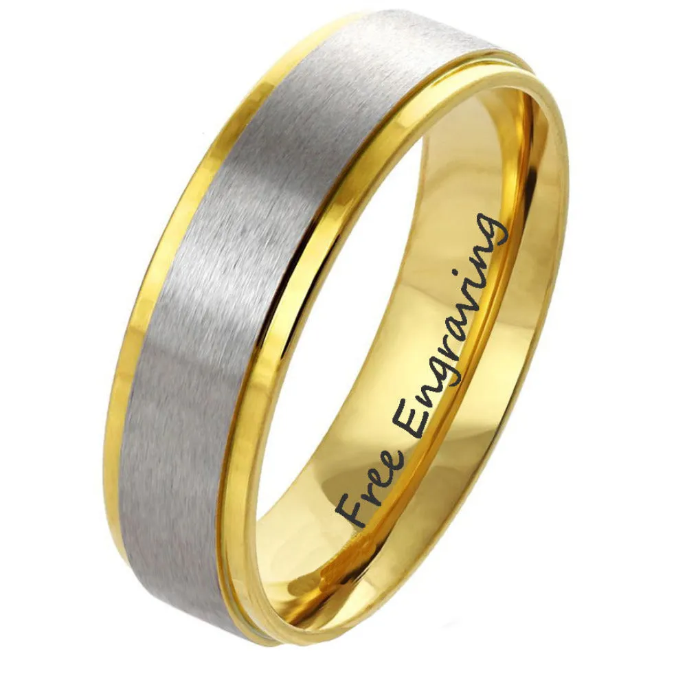 Personalized Engraved Men's Gold and Steel Promise Ring - Engraved Handwriting Ring