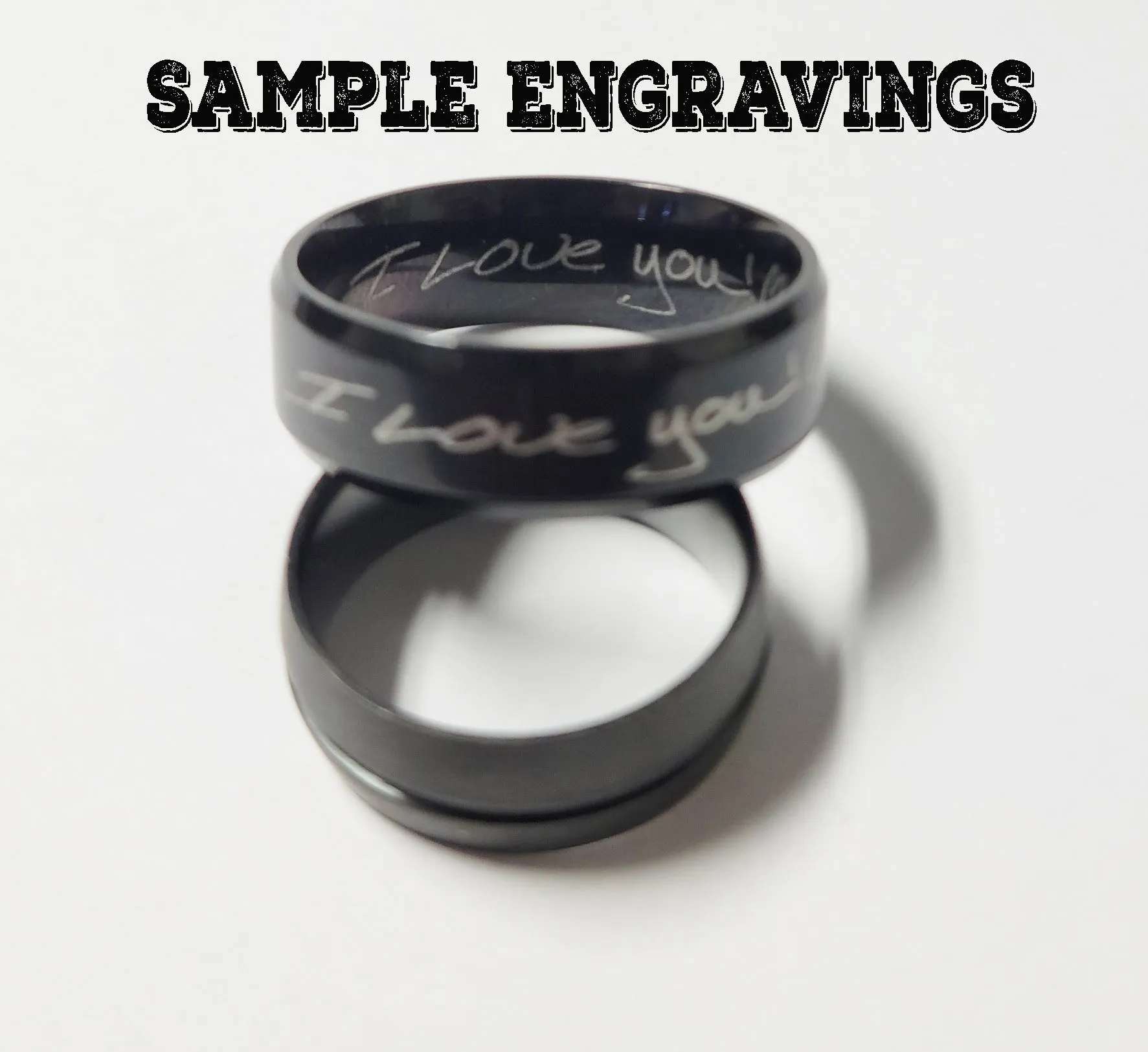 Personalized Engraved Men's Gold and Steel Promise Ring - Engraved Handwriting Ring