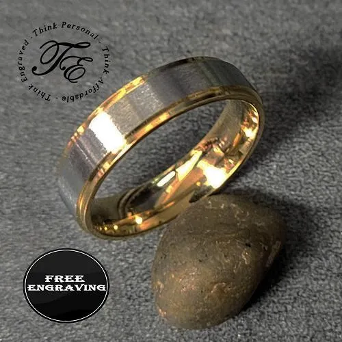 Personalized Engraved Men's Gold and Steel Promise Ring - Engraved Handwriting Ring