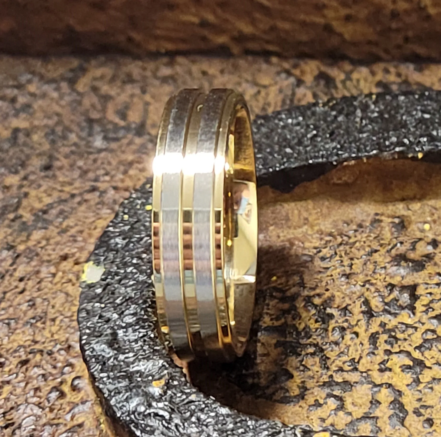 Personalized Engraved Men's silver and Gold Wedding Ring - Gold Wedding Ring For Guy's