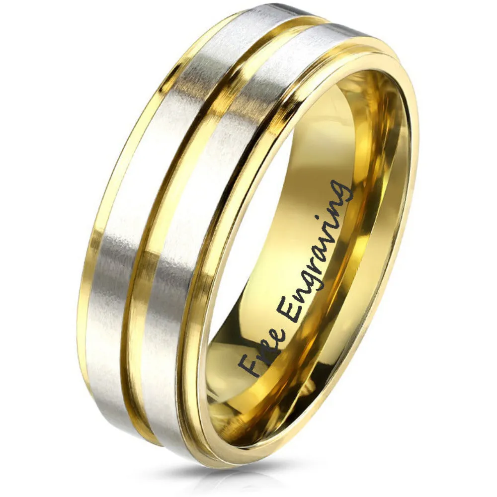 Personalized Engraved Men's silver and Gold Wedding Ring - Gold Wedding Ring For Guy's