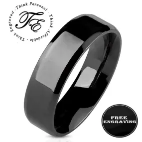 Personalized Women's Promise Ring - Black Beveled Flat Band Stainless Steel