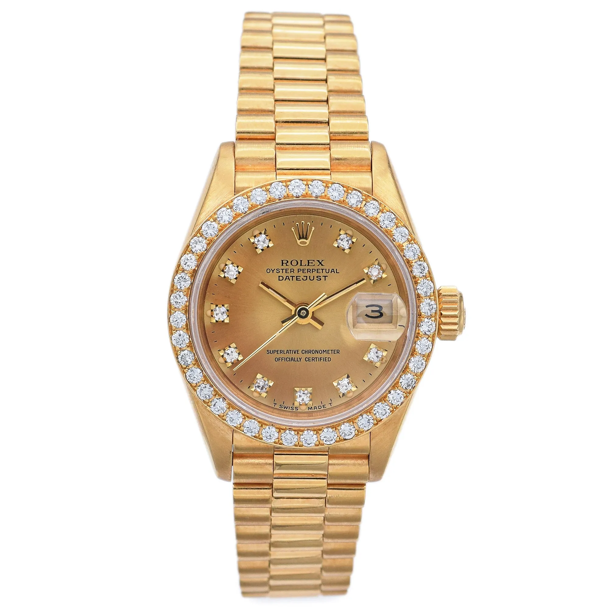 Rolex President Diamond 18K Yellow Gold Automatic Women's Watch Ref. 69178