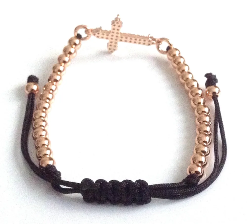 Rose Gold Crucifix Macrame Ball Bracelet