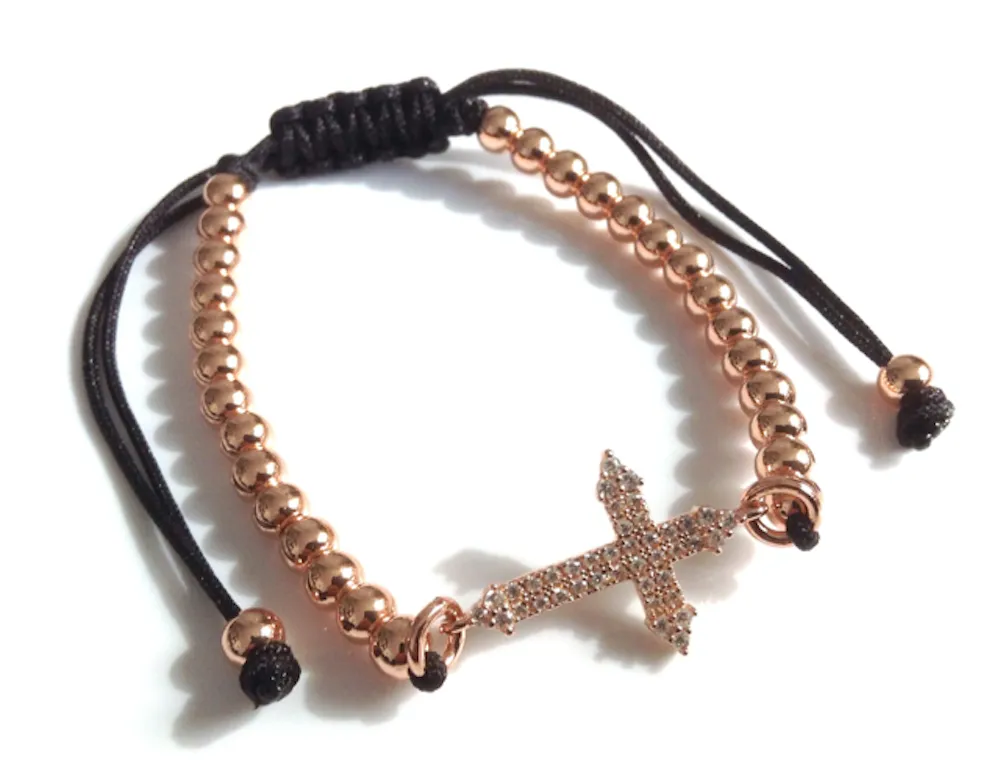 Rose Gold Crucifix Macrame Ball Bracelet