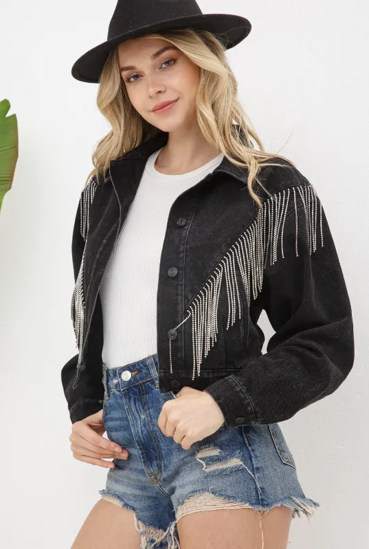 Sophia Chevron Fringe Denim Jacket