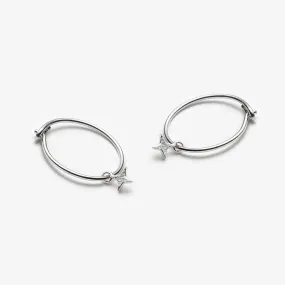 Star Charm Sleeper Silver Hoop Earrings - 13mm