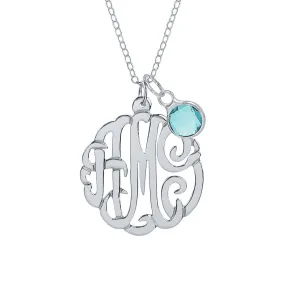 Sterling Silver Monogram Necklace with Birthstone