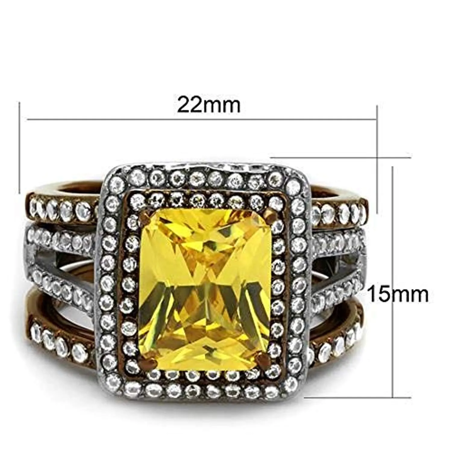 WildKlass Stainless Steel Ring Two Tone IP Light Brown (IP Light Coffee) Women AAA Grade CZ Topaz